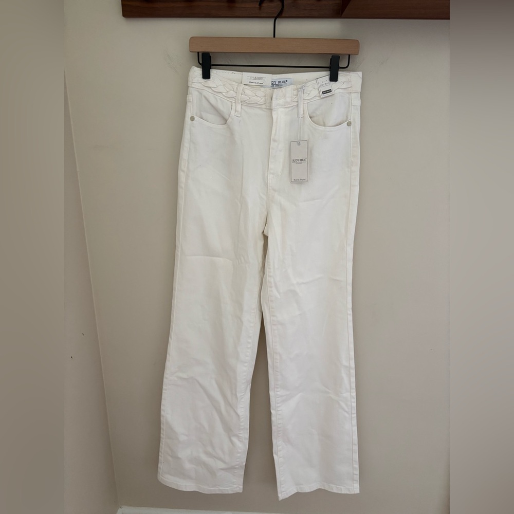 NEW JUDY BLUE braided high waist band wide leg jean in white 28 - Picture 6 of 9